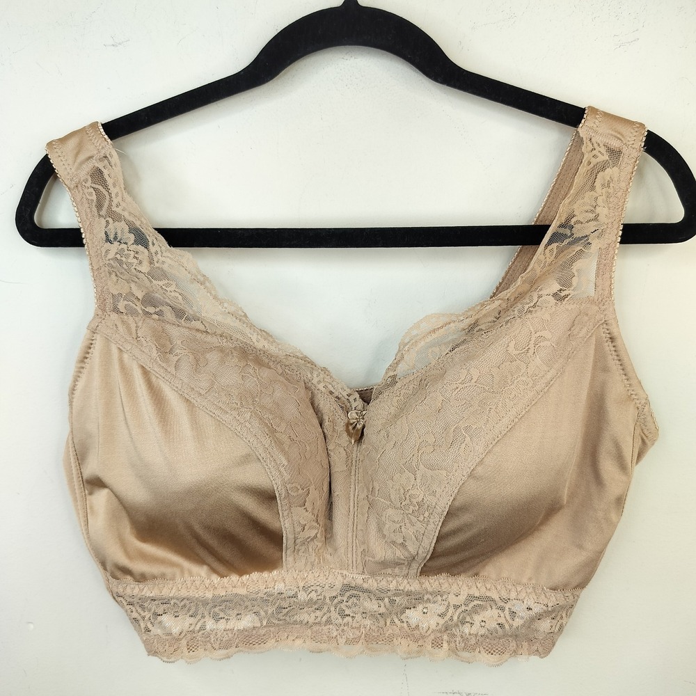 Rhonda Shear Wireless Pull On Bra XL Lace Trim Lightly Padded Comfort Stretch